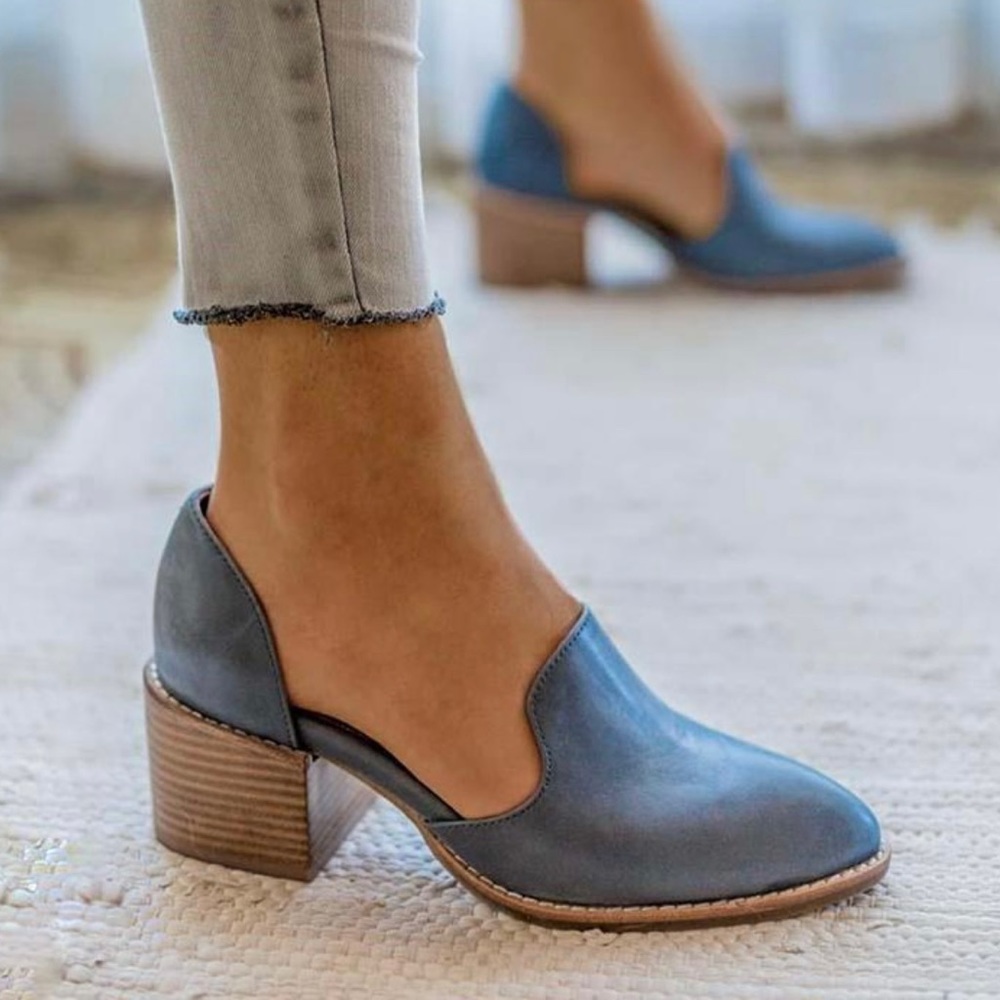 Women Spring Chunky Heel Casual Loafers Slip On Shoes